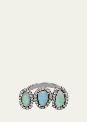 White Gold with Black Rhodium Ring with Opal and Diamonds