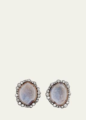 White Gold with Black Rhodium Stud Earrings with Geode and Diamonds