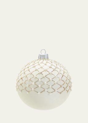White Lace Pearl Ball Christmas Ornament