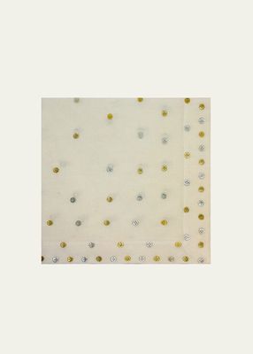 White Linen Napkin with Gold and Silver Dot Motif