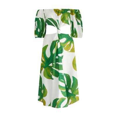 White Monstera midi dress