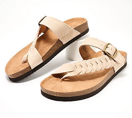 White Mountain Braided Leather Toe-Post Sandals - Happier
