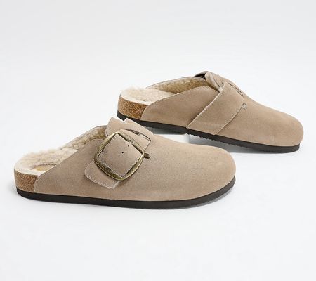 White Mountain Leather Faux Fur Clog-Big Sur
