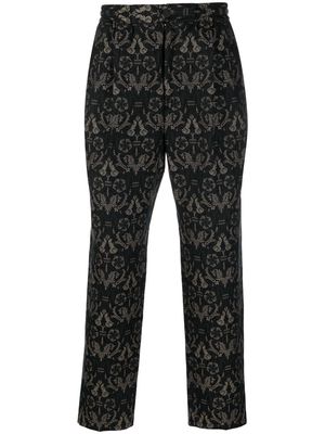 White Mountaineering baroque-pattern straight-leg trouser - Black