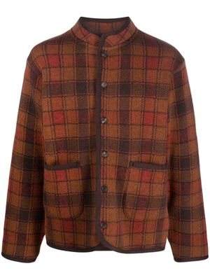 White Mountaineering checked band-collar cardi-coat - Brown