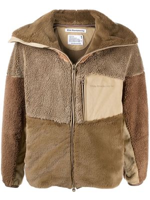 White Mountaineering fleece panelled zip-up jacket - Brown