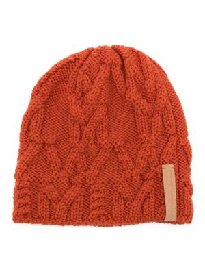 White Mountaineering logo-tag chunky ribbed-knit wool beanie - Orange