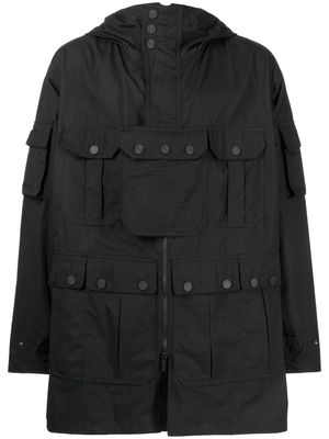 White Mountaineering multi-pocket hooded jacket - Black