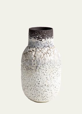 White Volcanic Rock & Black Stone Oval Vase, 14"