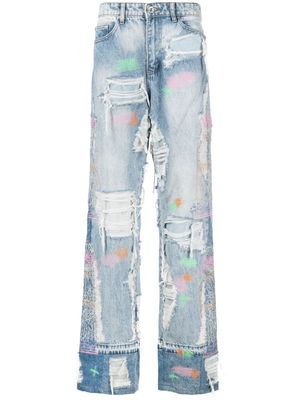 Who Decides War embroidered wide-leg jeans - Blue