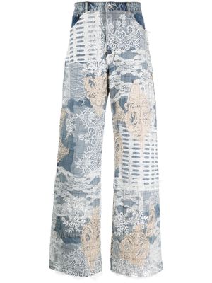Who Decides War Grid Lace appliquéd jeans - Blue