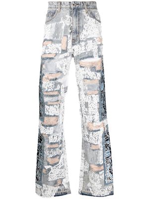 Who Decides War patchwork straight-leg jeans - Blue