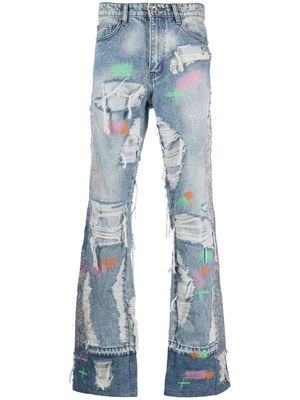 Who Decides War Technicolor-embroidered straight jeans - Blue
