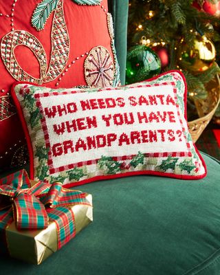Who Needs Santa." Needlepoint Christmas Pillow, 8" x 12
