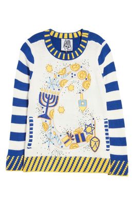 WHOOPI 'C' for Chanukah Cotton Blend Crewneck Sweater in White