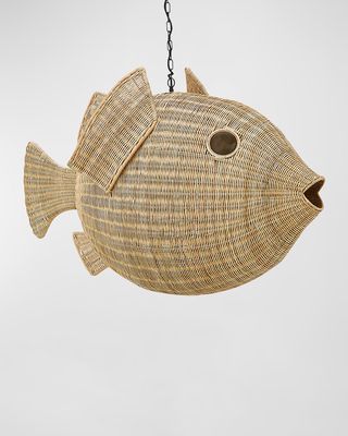 Wicker Blowfish Large Pendant, 47"