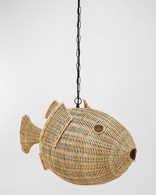 Wicker Blowfish Small Pendant, 24"