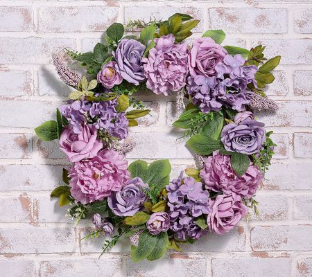 Wicker Park 24" Faux Rose and Hydrangea Wreath