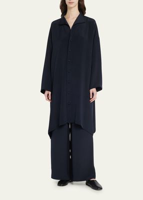 Wide Aline Shirt With Open Standup Collar Very Long With Slits