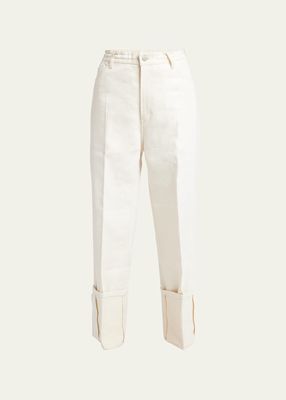 Wide-Cuff Denim Linen Pants