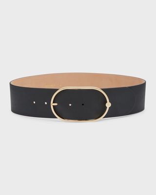 Wide Leather Belt With Oval Buckle