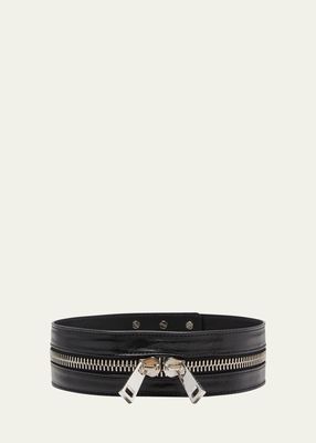 Wide Leather Zipper Waist Belt