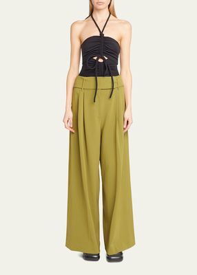 Wide-Leg Crepe Trouser Pants