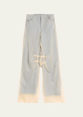 Wide-Leg Denim Jeans with Silk Parchment Overlay