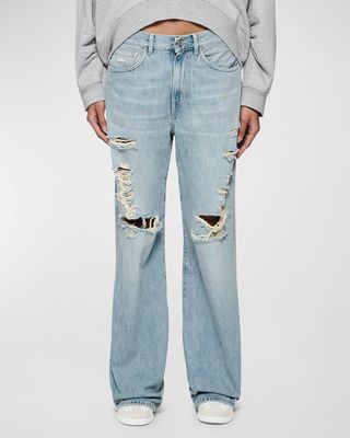 Wide-Leg Destroyed Jeans