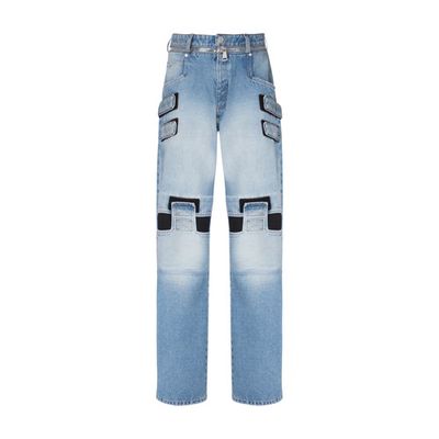 Wide-leg faded cotton jeans with velcro bands