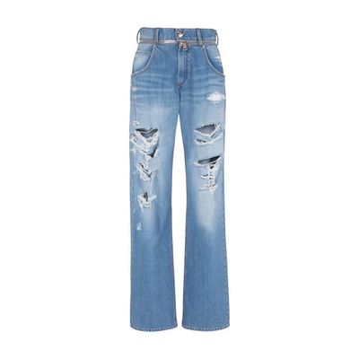 Wide-leg faded cotton jeans