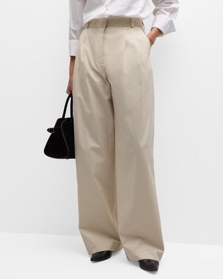 Wide-Leg Pleated Chino Pants