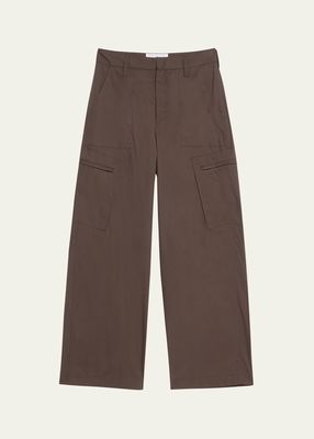 Wide Leg Poplin Cargo Pants