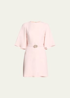 Wide-Sleeve Crystal Belted Mini Dress