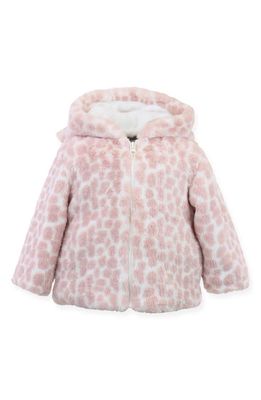 Widgeon Giraffe Print Faux Fur Hooded Jacket in Pink Giraffe