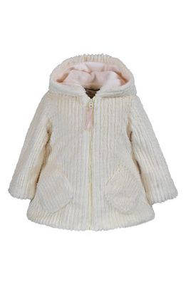 Widgeon Kids' Faux Fur Pompom Hooded Swing Coat in Cream Cable Texture