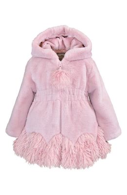 Widgeon Kids' Hooded Faux Fur Coat in Strawberry