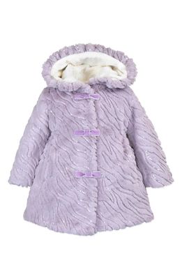 Widgeon Kids' Sequin Hooded Faux Fur Coat in Purple Rain