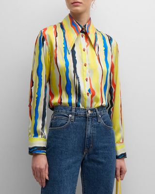 Wiggle Striped Slim Button-Front Shirt