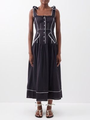 Wiggy Kit - Eden Ricrac-trim Linen-voile Dress - Womens - Black White