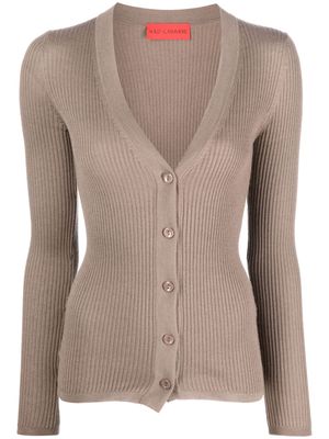 Wild Cashmere Cloe ribbed-knit V-neck cardigan - Brown