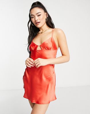 Wild Lovers Beverley satin mini chemise with jewel button detail in red