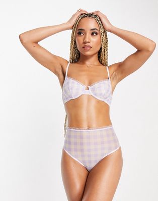 Wild Lovers Kristen gingham mesh high waisted briefs in lilac-Purple
