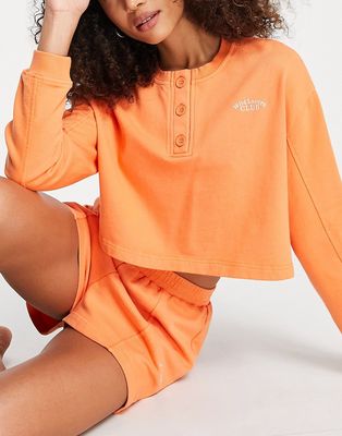 Wild Lovers London cotton button front crop lounge sweatshirt in orange - part of a set
