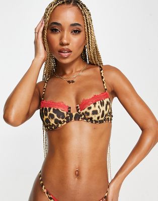 Wild Lovers Margot printed underwired bra with contrast lace trim in animal print-Multi