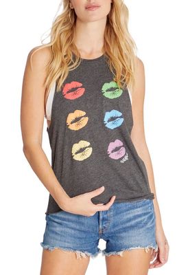 Wildfox Pride Lips Cotton Blend Graphic Muscle Tee in Clean Black