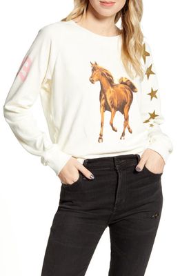 Wildfox Star Jockey Fiona Crewneck Cotton Sweatshirt in Antique