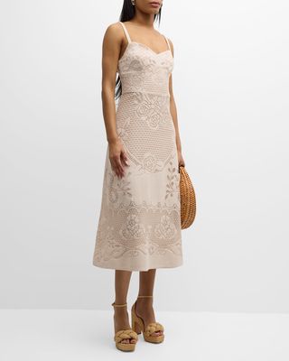 Willow Floral Lace Sweetheart Midi Dress