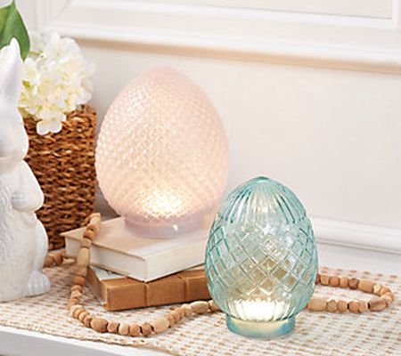 Willow Manor Set of 2 Textured Glass Eggs with LED