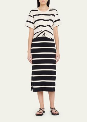 Willow Striped Twisted-Front Midi Dress